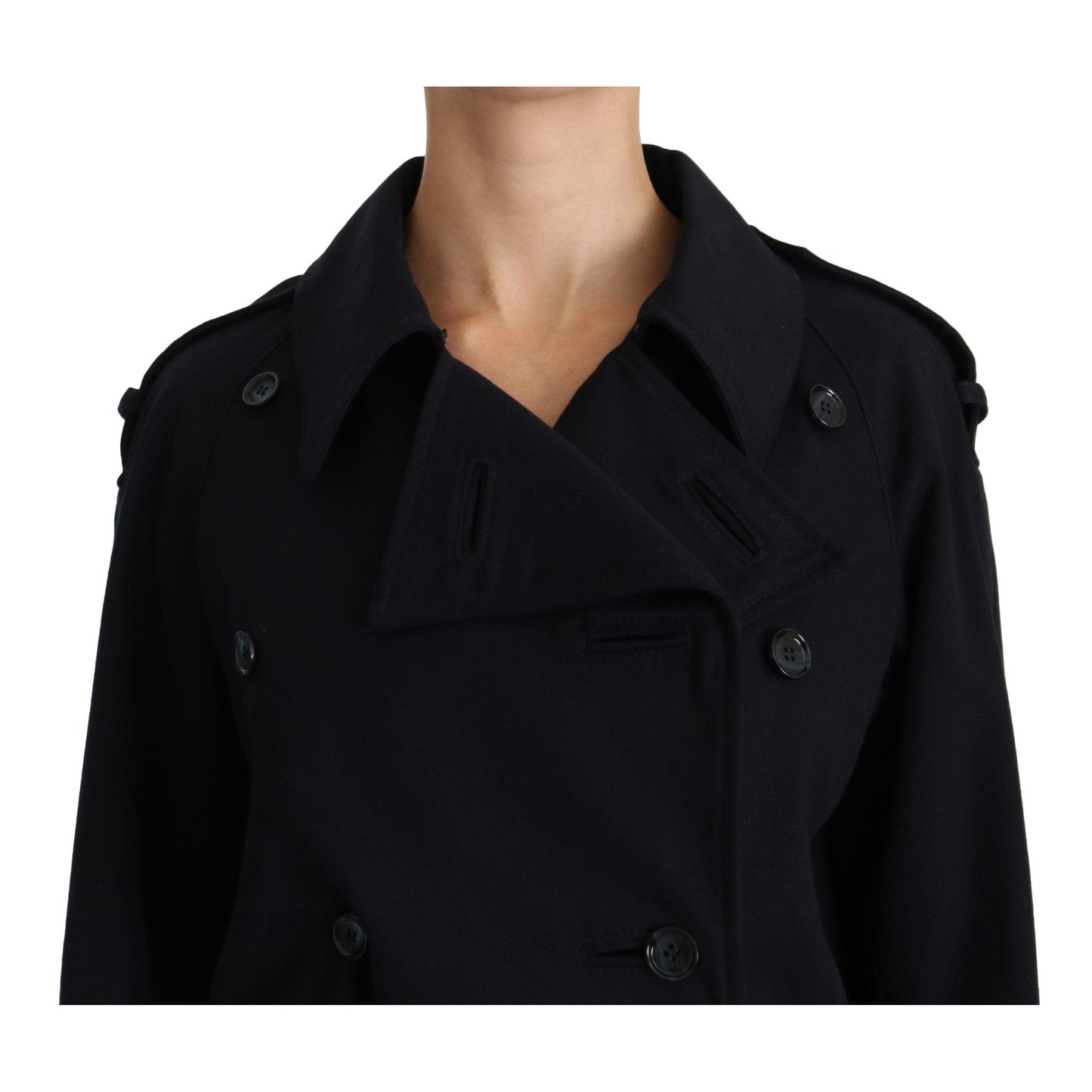 Coat Blue Cotton Women Trench Jacket