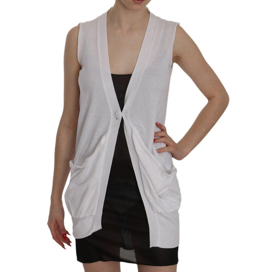 White 100% Cotton Sleeveless Cardigan Top Vest