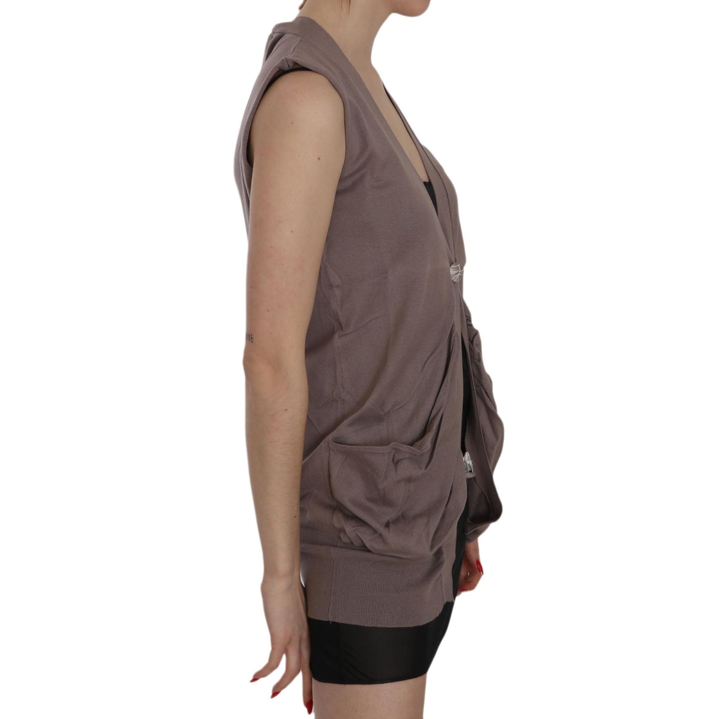 Brown 100% Cotton Sleeveless Cardigan Top Vest