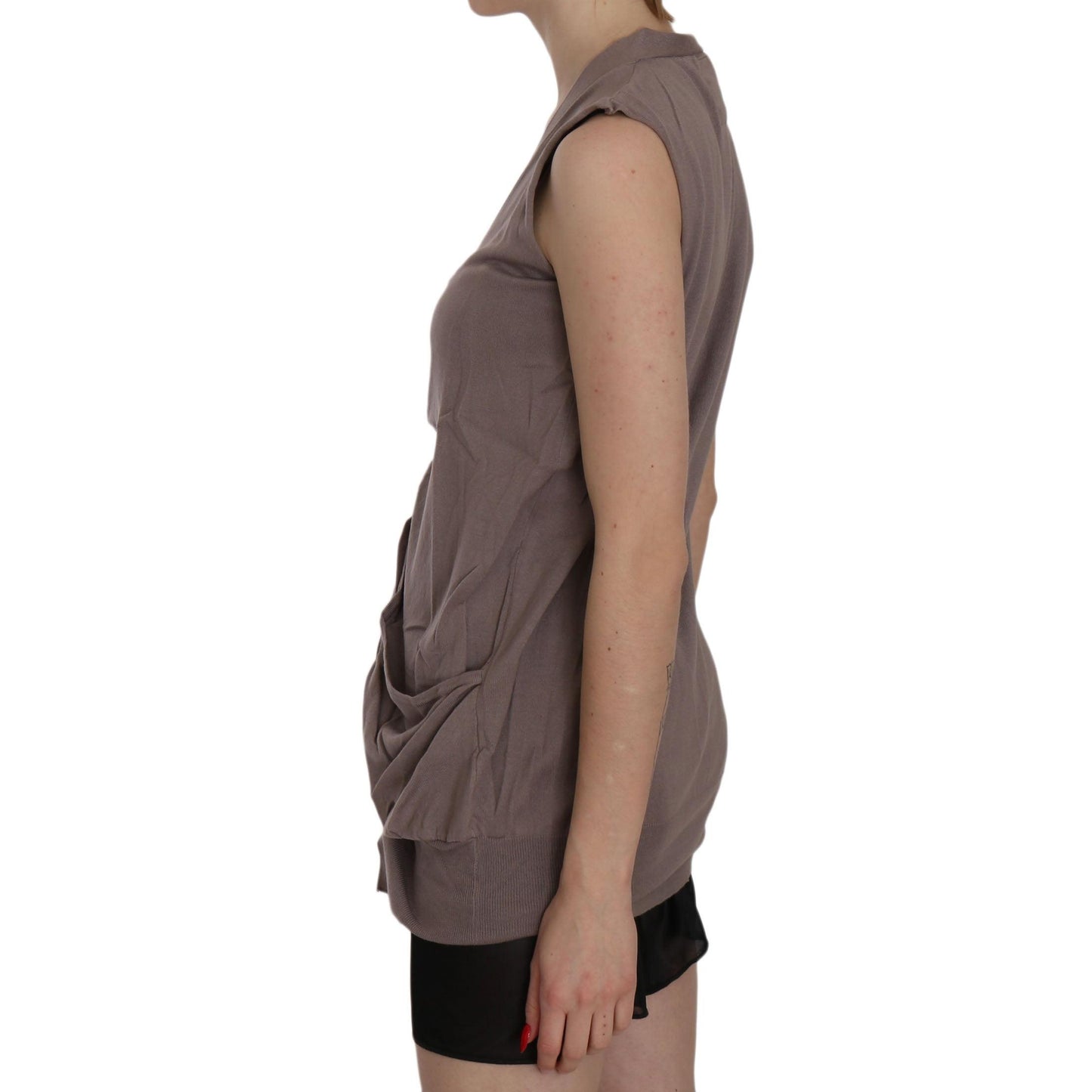Brown 100% Cotton Sleeveless Cardigan Top Vest