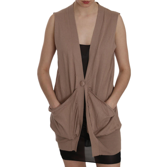Brown 100% Cotton Sleeveless Cardigan Top Vest
