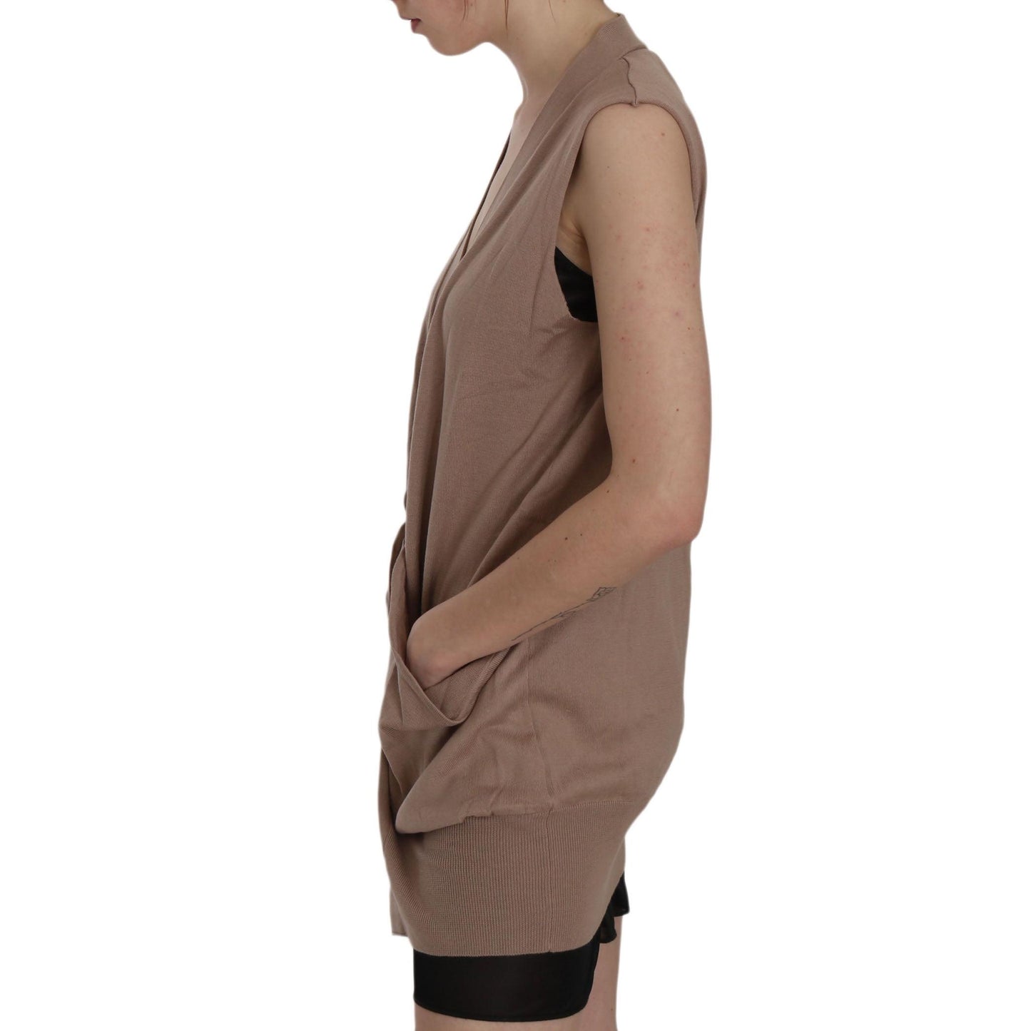 Brown 100% Cotton Sleeveless Cardigan Top Vest