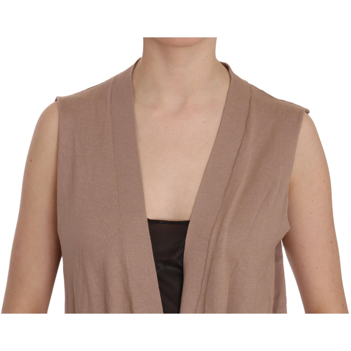 Brown 100% Cotton Sleeveless Cardigan Top Vest