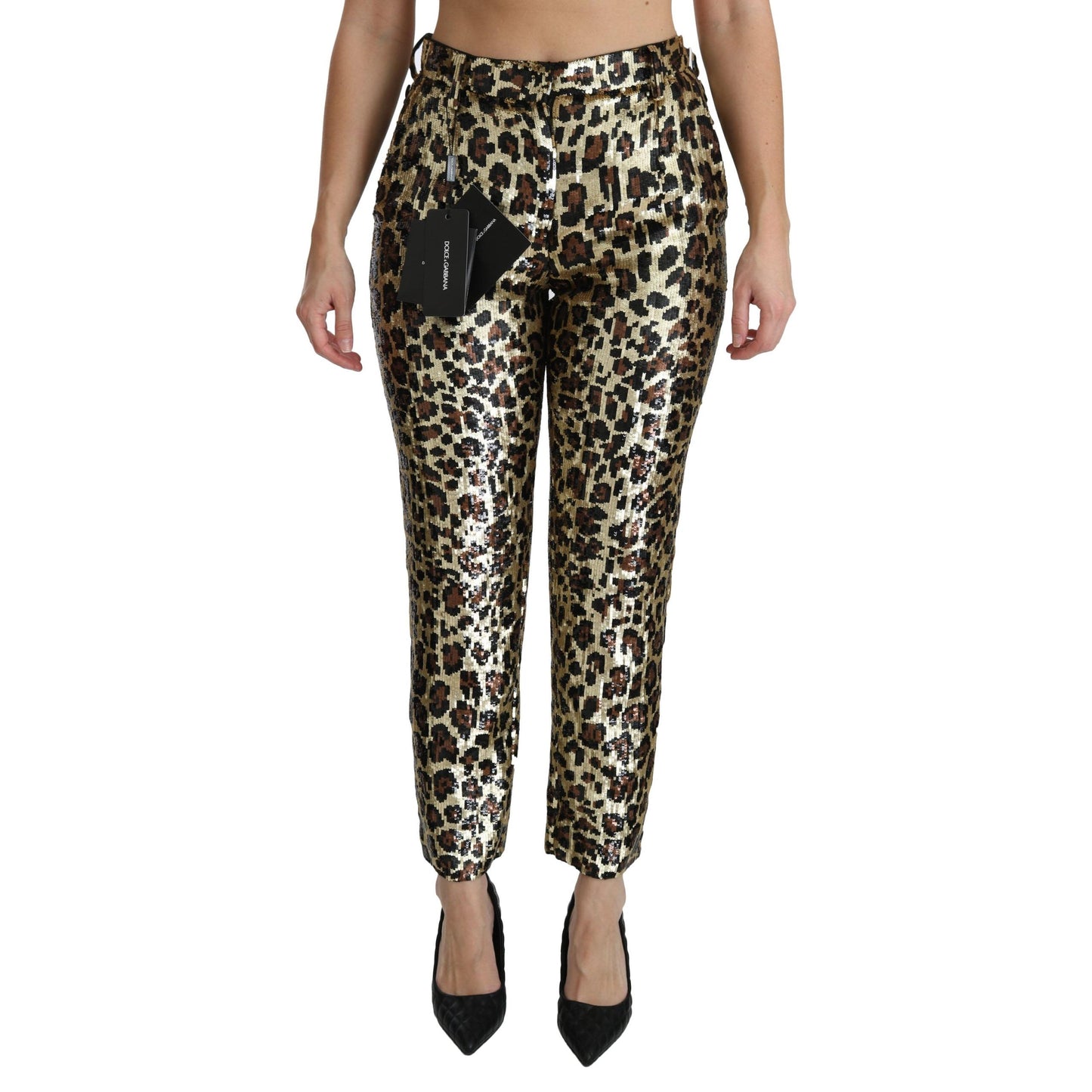 Brown Leopard Sequined High Waist Pants