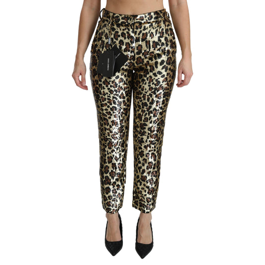 Brown Leopard Sequined High Waist Pants