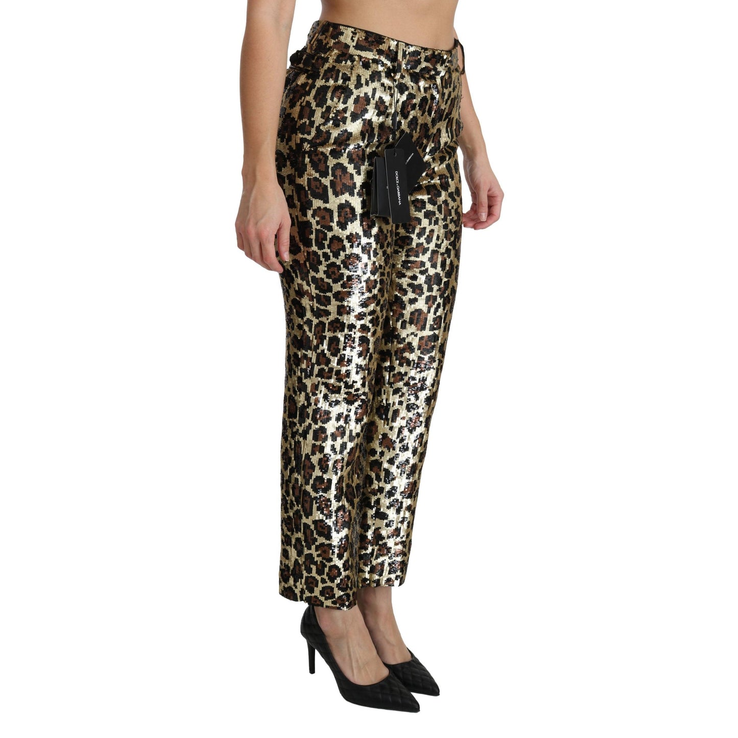 Brown Leopard Sequined High Waist Pants