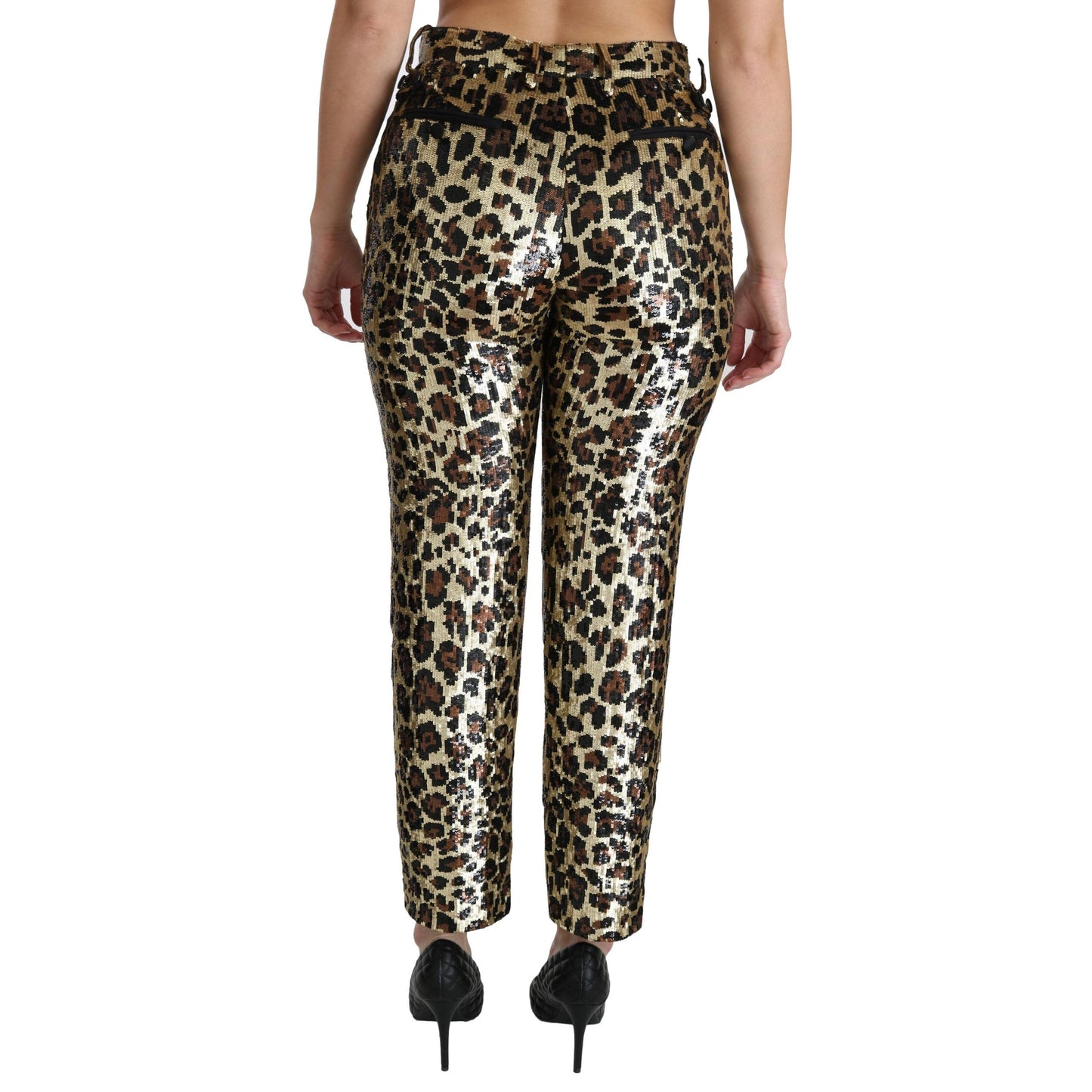 Brown Leopard Sequined High Waist Pants