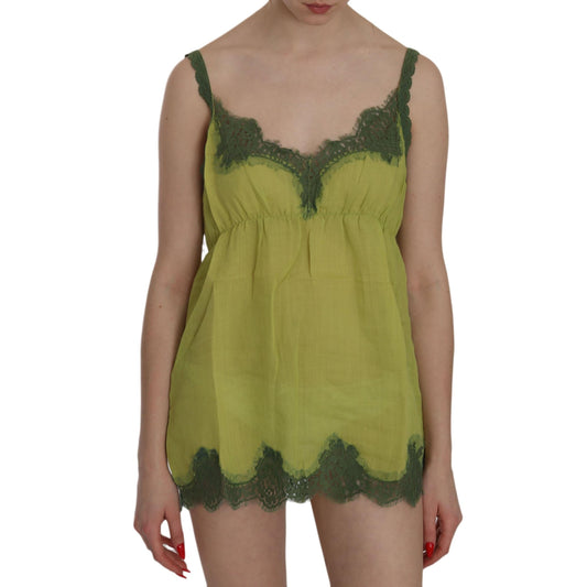 Green Lace Spaghetti Strap Tank Top Blouse