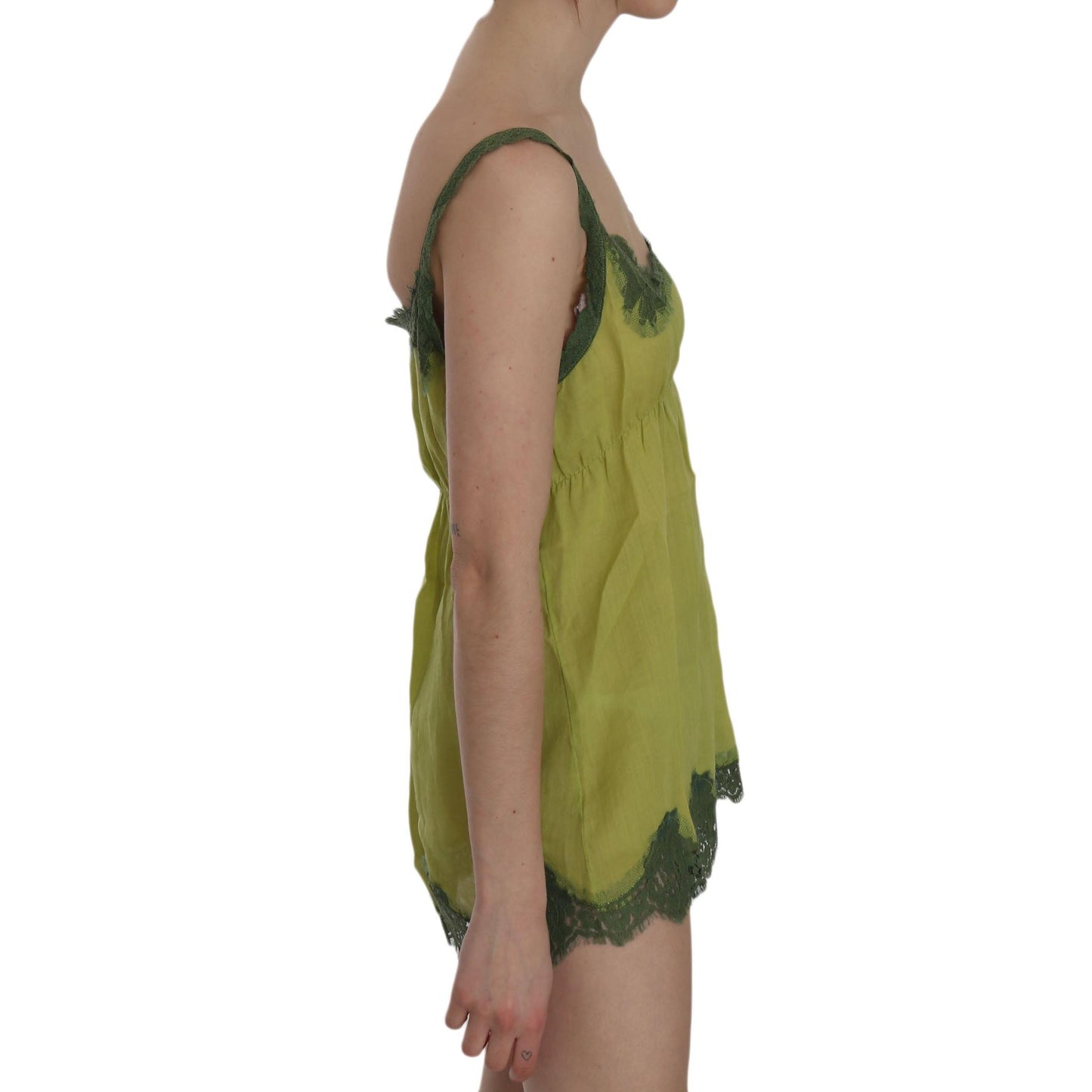 Green Lace Spaghetti Strap Tank Top Blouse