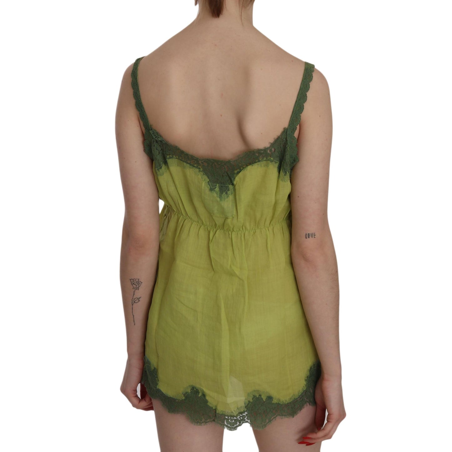 Green Lace Spaghetti Strap Tank Top Blouse