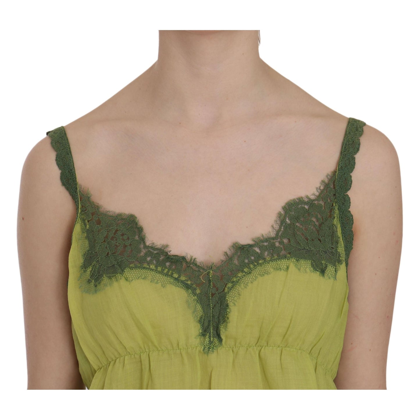 Green Lace Spaghetti Strap Tank Top Blouse