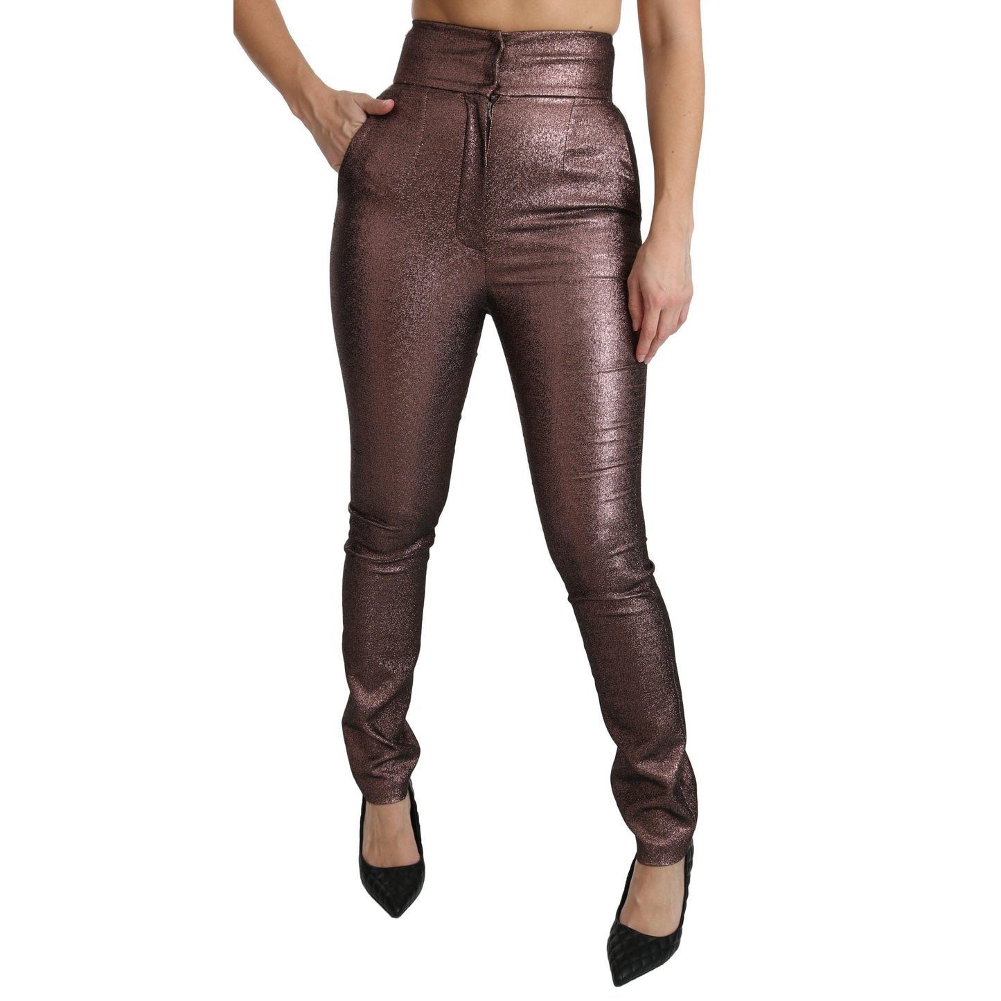 Purple Metallic High Waist Skinny Cotton Pants