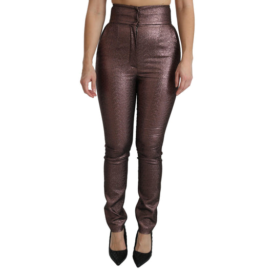 Purple Metallic High Waist Skinny Cotton Pants