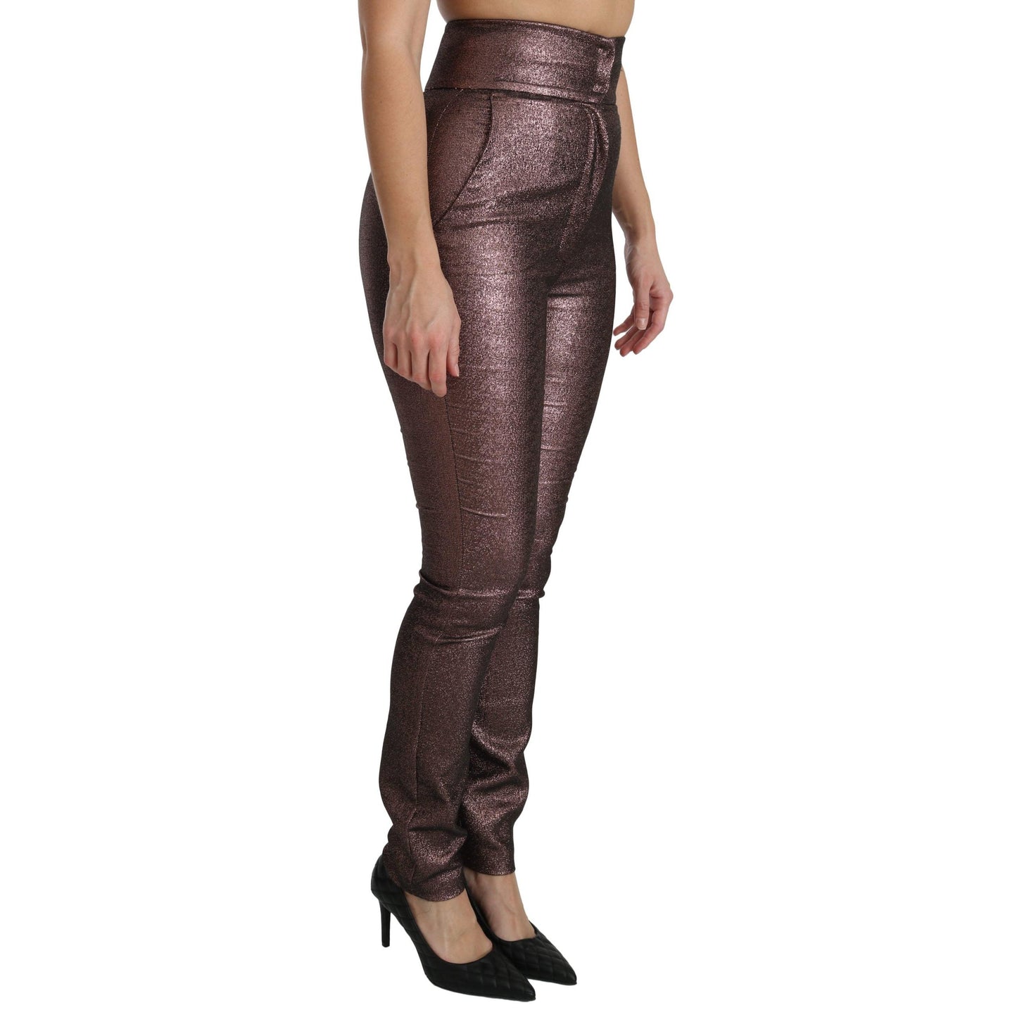 Purple Metallic High Waist Skinny Cotton Pants