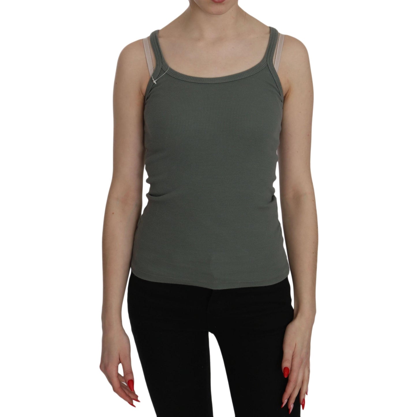 Green Spaghetti Strap Slim Fit Casual Tank Top Blouse