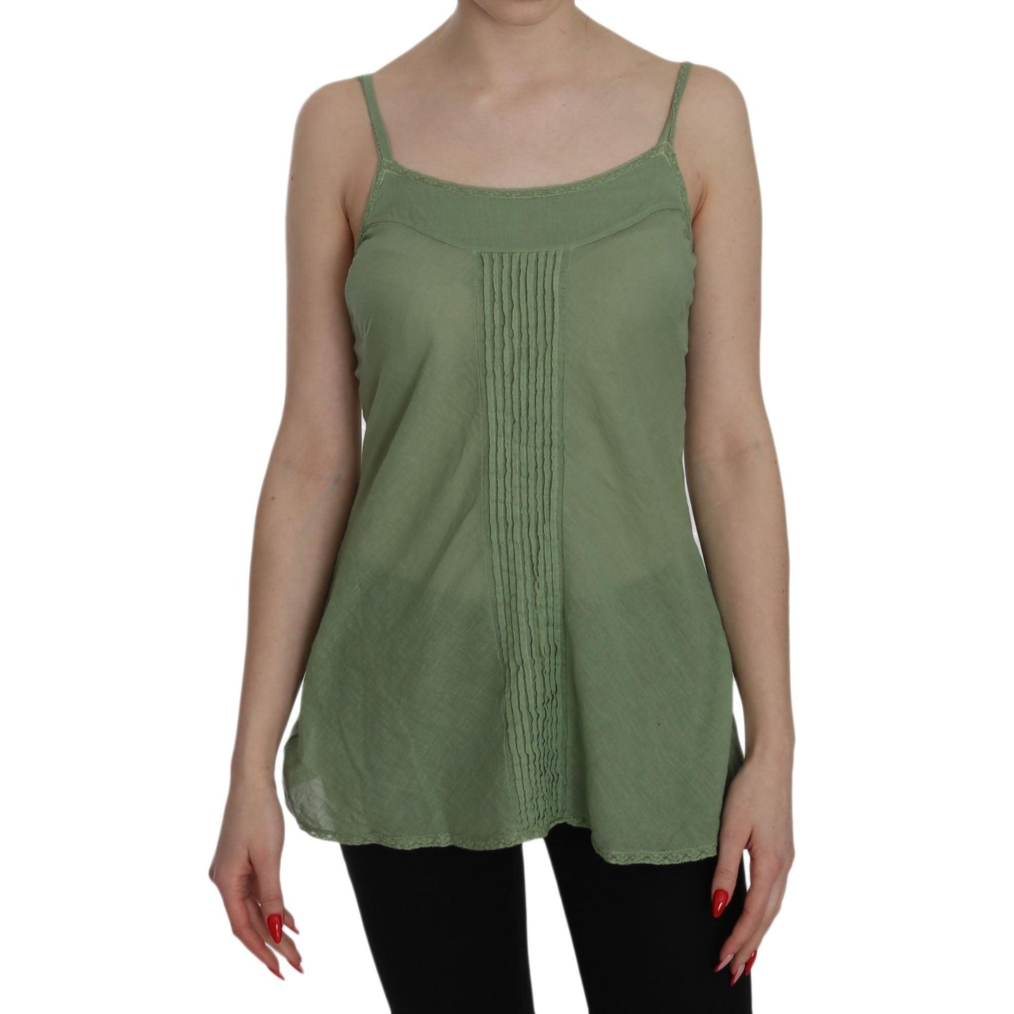 Green Silk Spaghetti Strap Tank Top Blouse