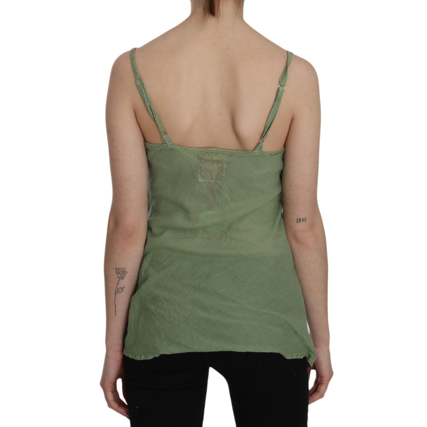 Green Silk Spaghetti Strap Tank Top Blouse