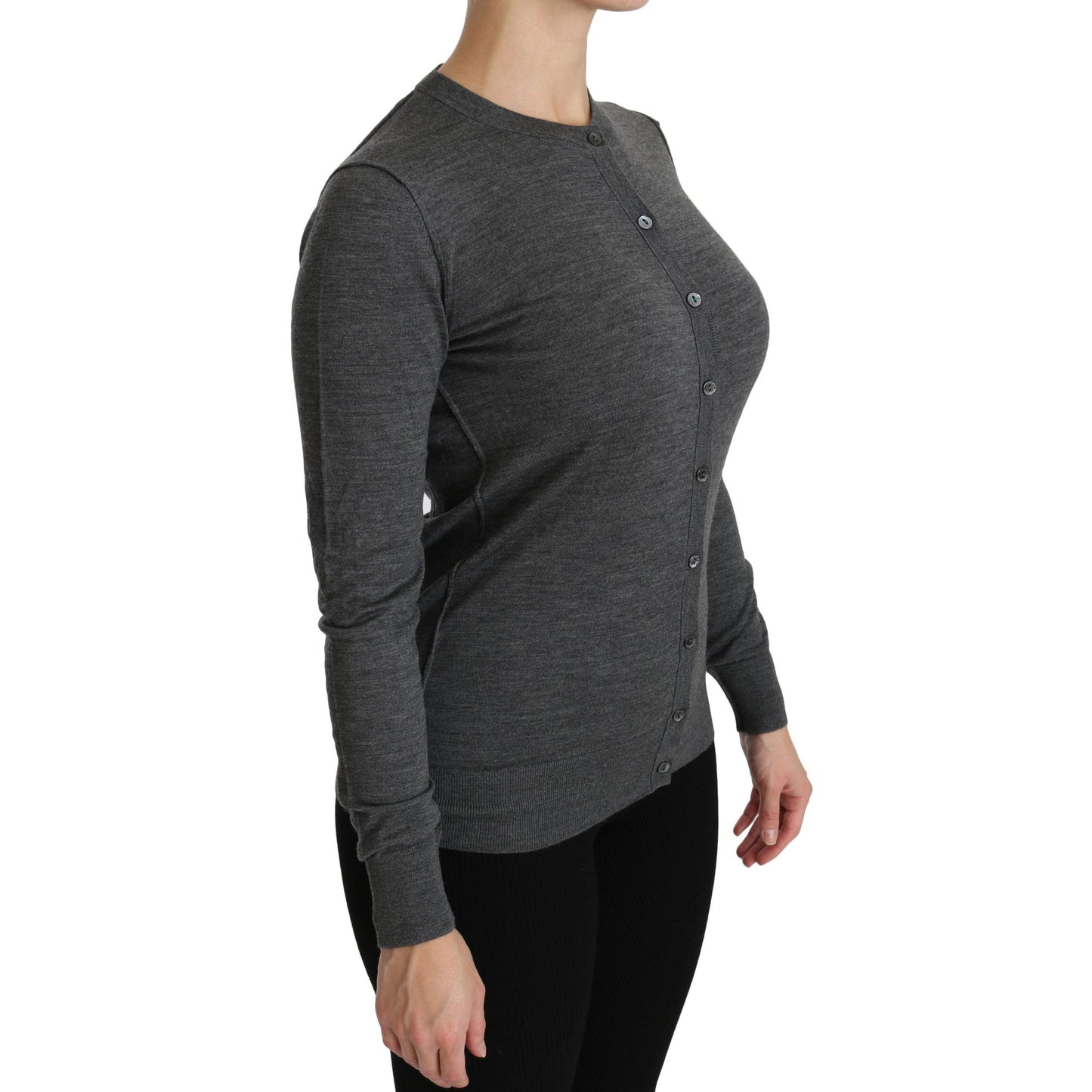 Gray Long Sleeve Cardigan Sweater Wool  Top