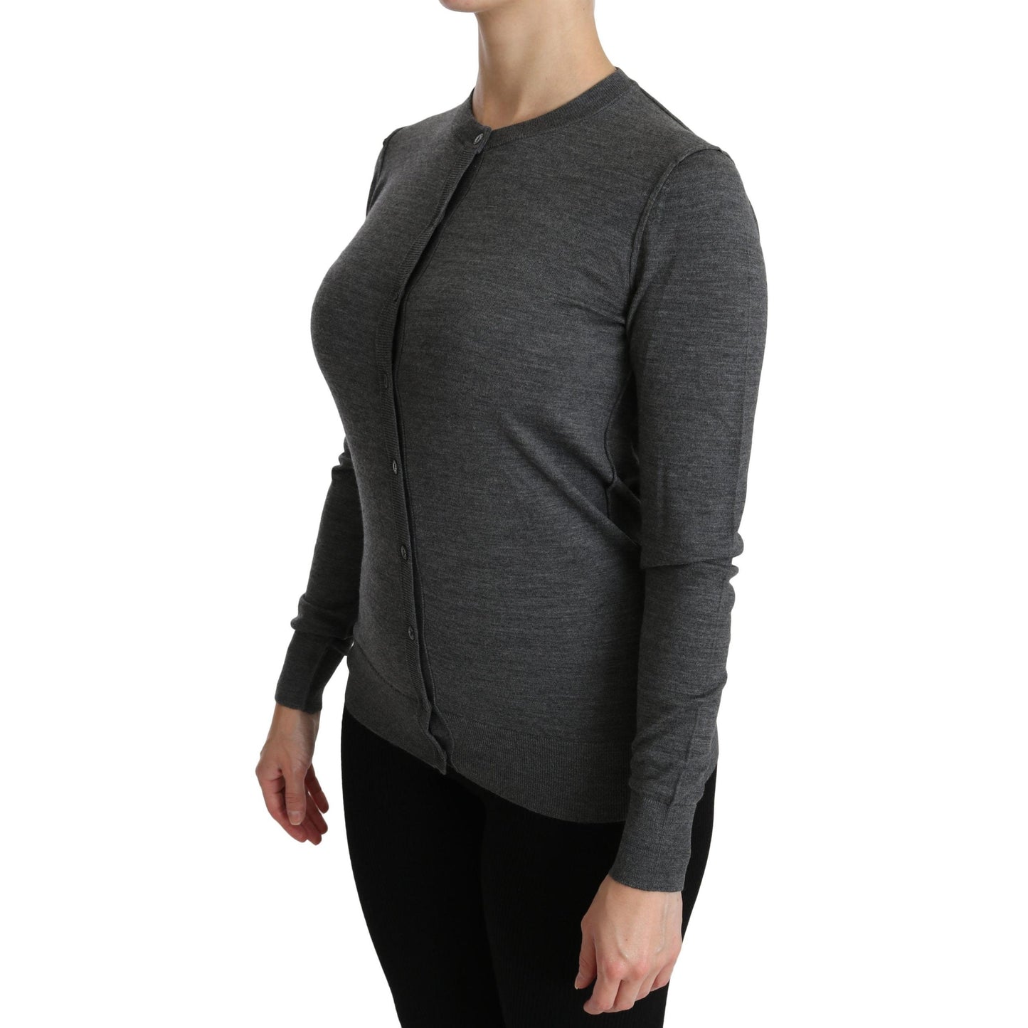 Gray Long Sleeve Cardigan Sweater Wool  Top