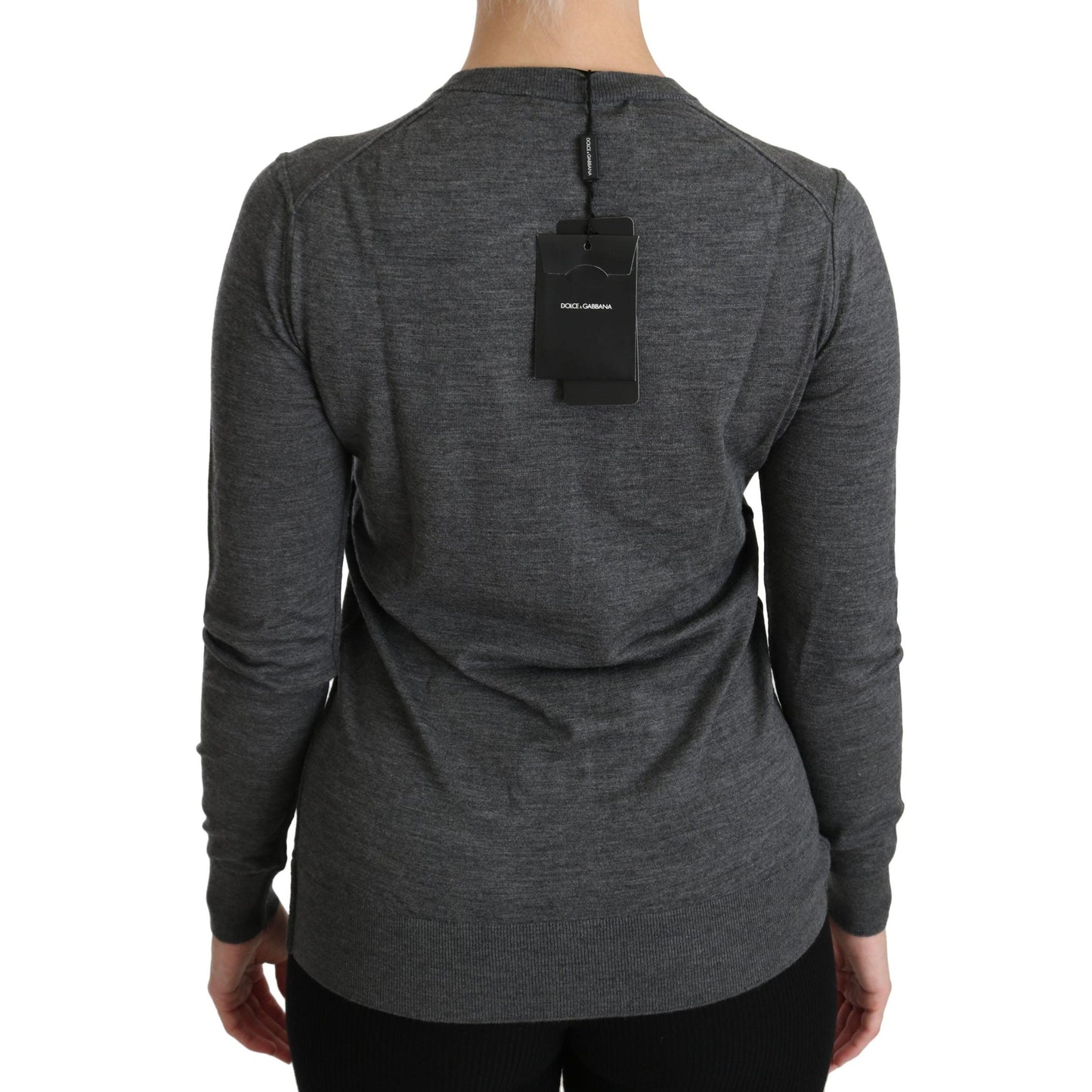 Gray Long Sleeve Cardigan Sweater Wool  Top