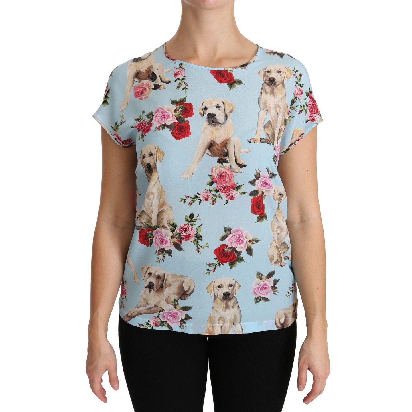 Blue Floral Labrador T-shirt Blouse Top