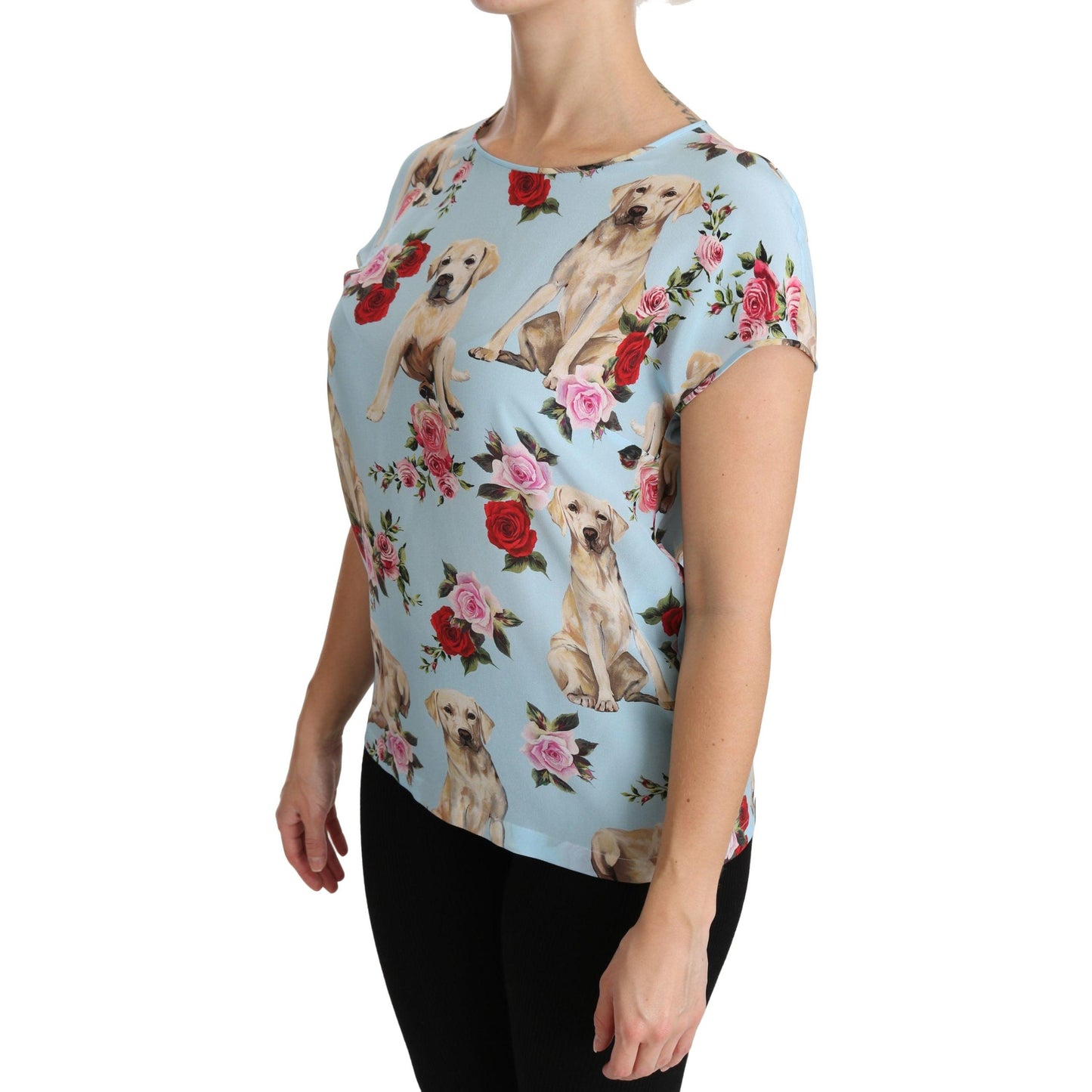 Blue Floral Labrador T-shirt Blouse Top