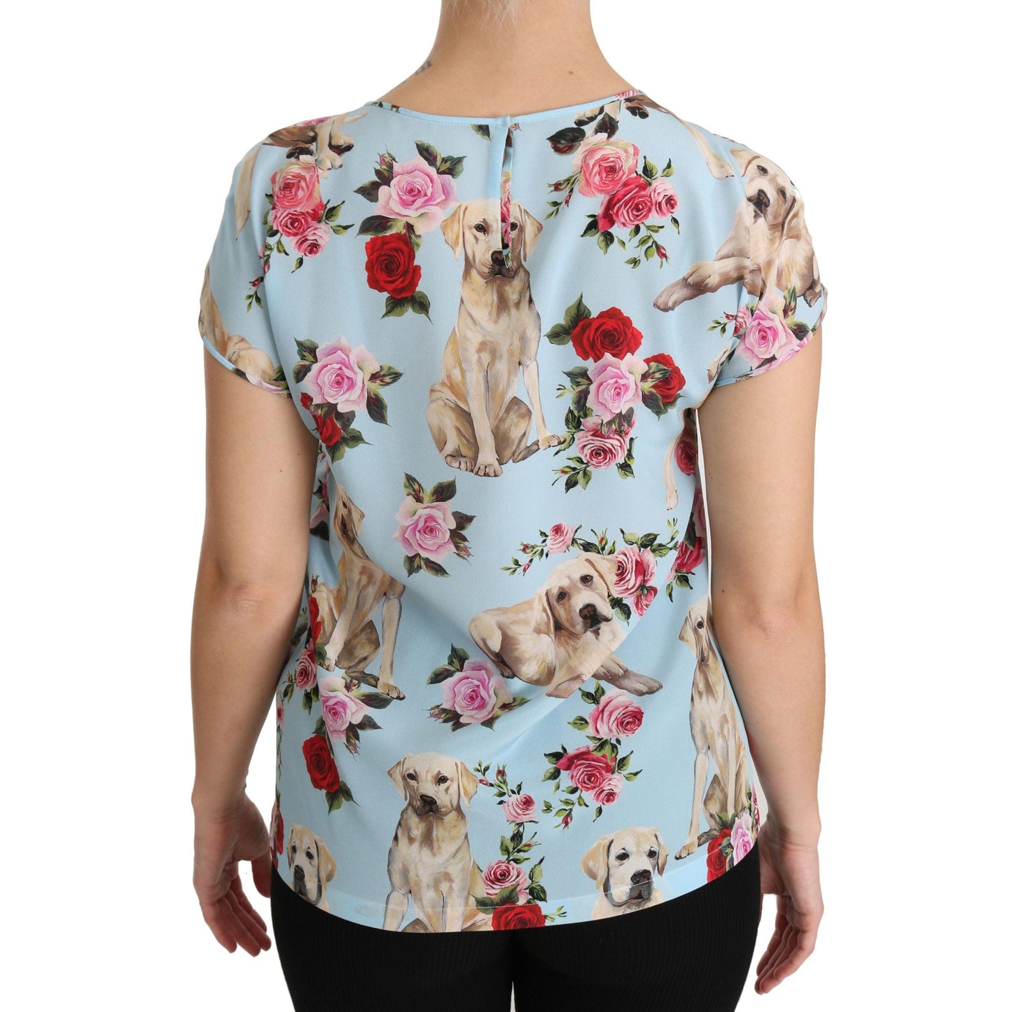 Blue Floral Labrador T-shirt Blouse Top