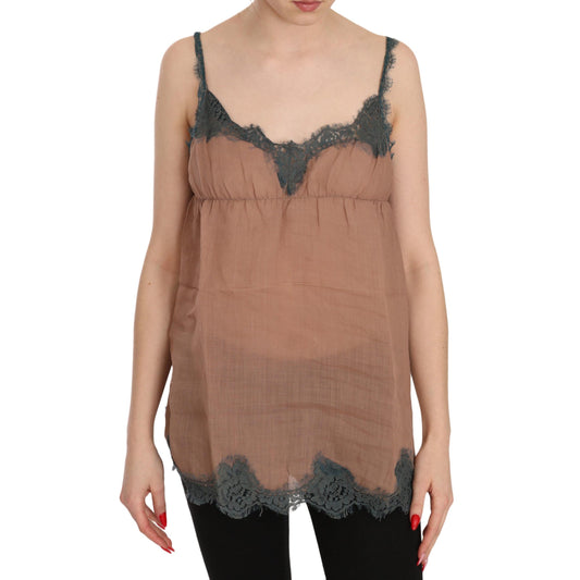 Brown Lace Spaghetti Strap Tank Top Blouse