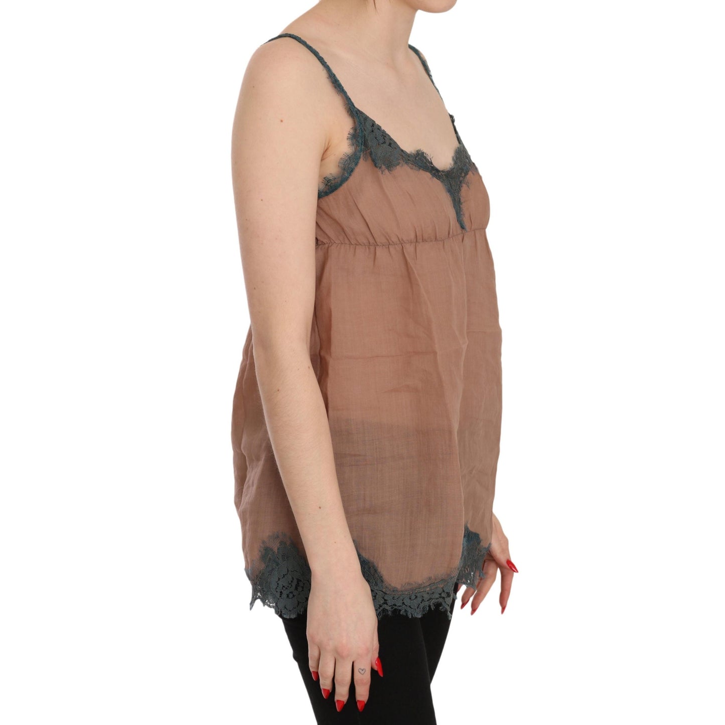Brown Lace Spaghetti Strap Tank Top Blouse