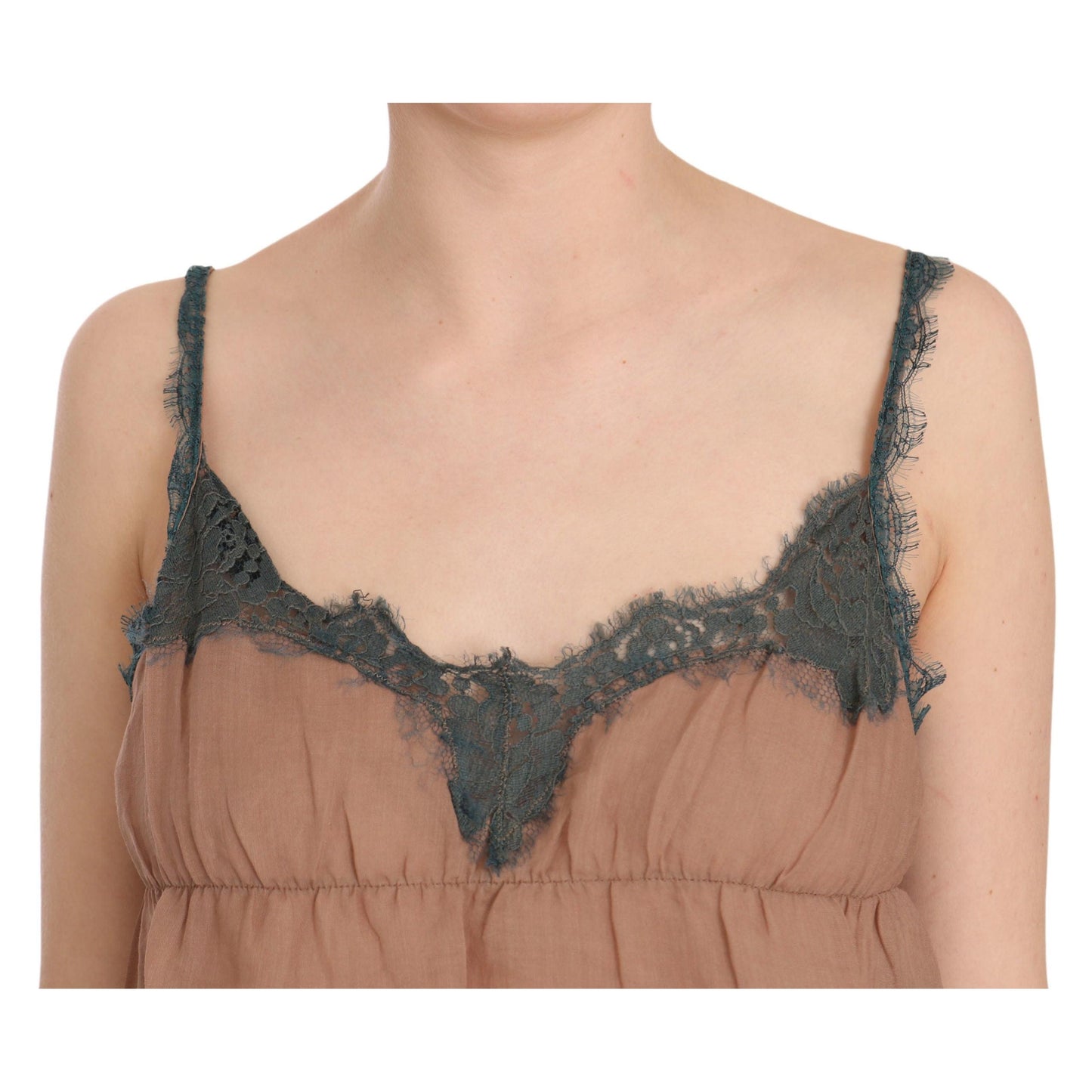 Brown Lace Spaghetti Strap Tank Top Blouse