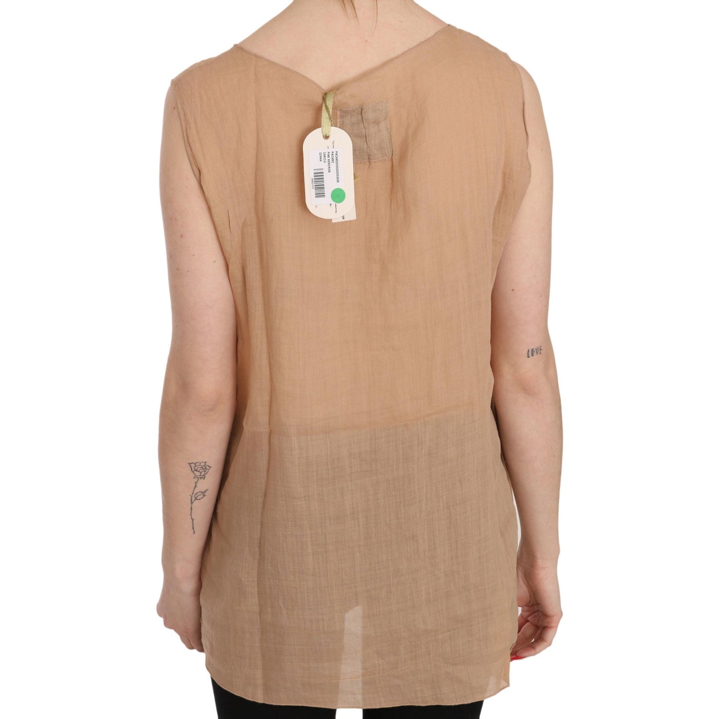 Brown Lace Sleeveless Casual Tank Top Blouse