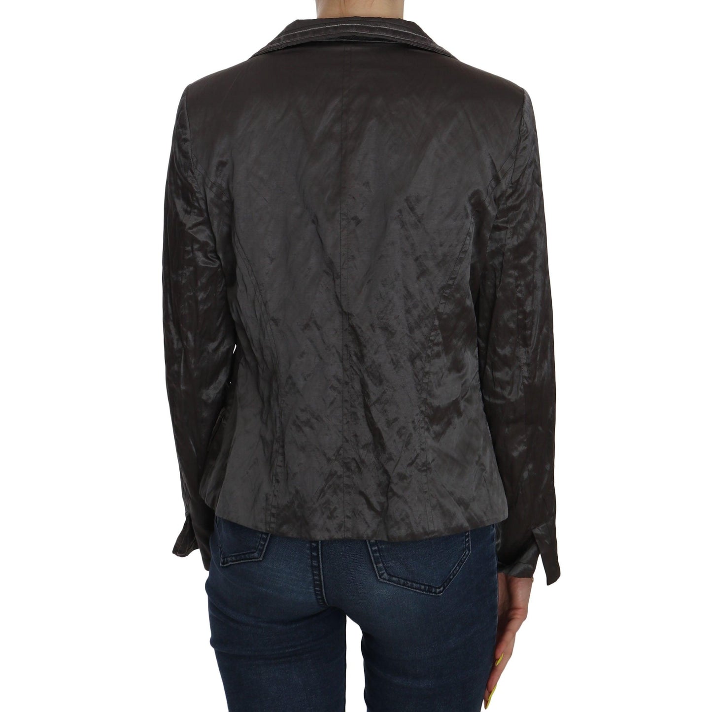 Gray Metal Lock Front Wool Blazer Jacket