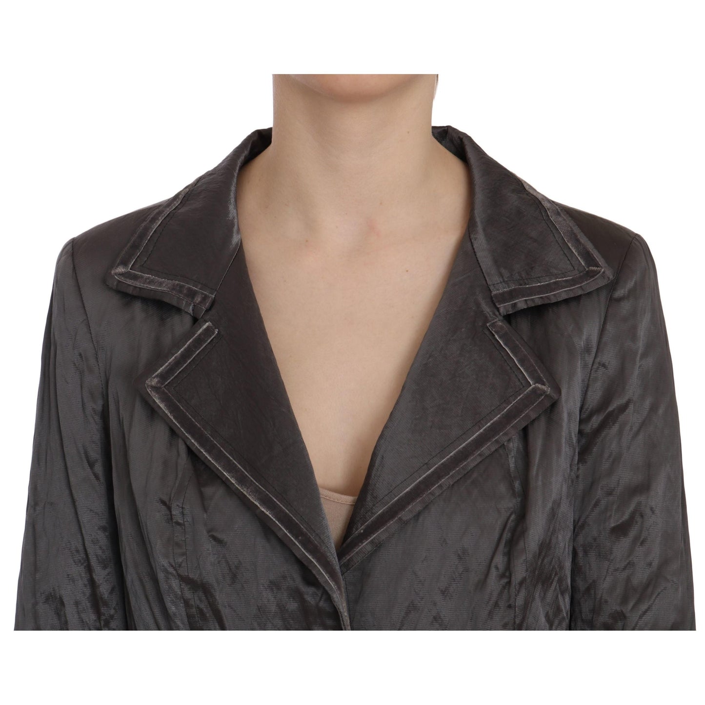 Gray Metal Lock Front Wool Blazer Jacket