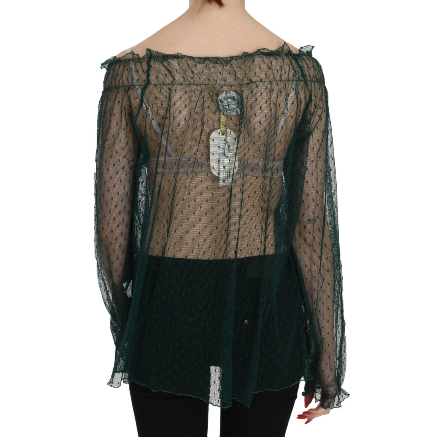 Green Mesh See Through Long Sleeve Top Blouse