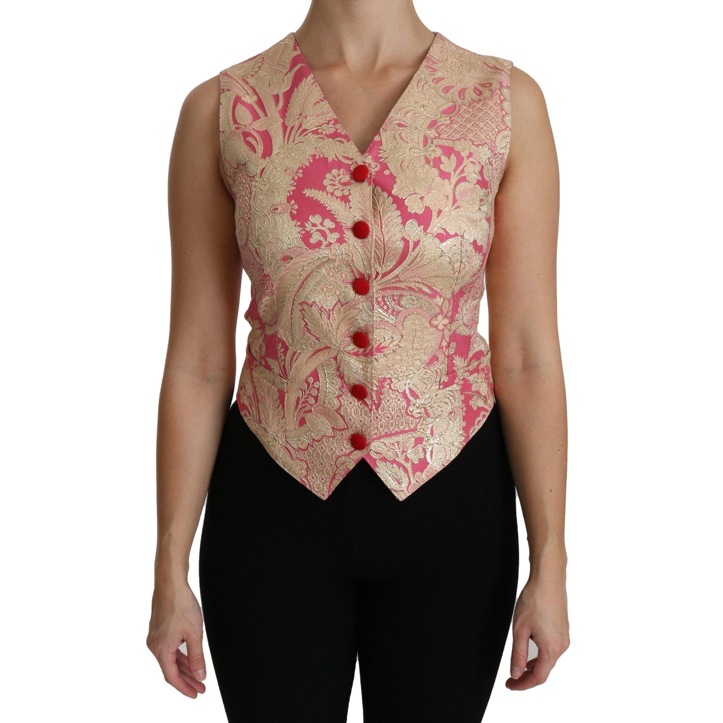 Pink Gold Brocade Waistcoat Vest Blouse Top