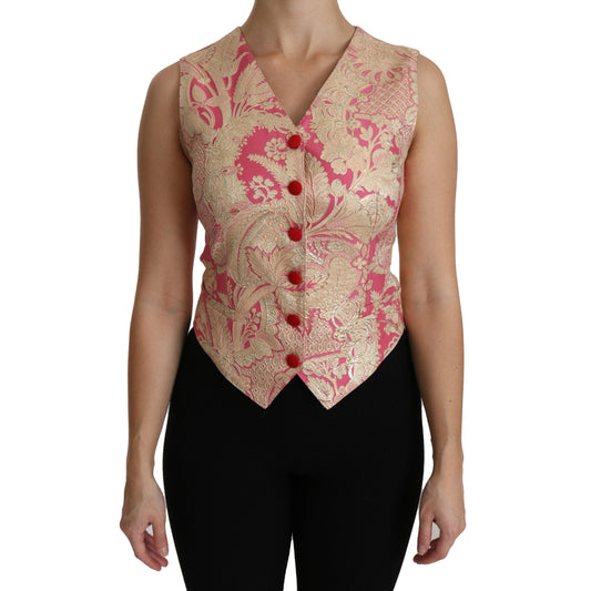 Pink Gold Brocade Waistcoat Vest Blouse Top