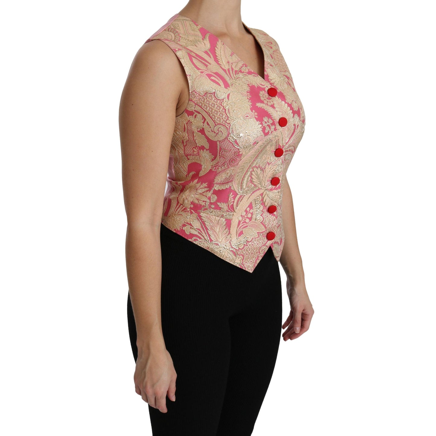 Pink Gold Brocade Waistcoat Vest Blouse Top