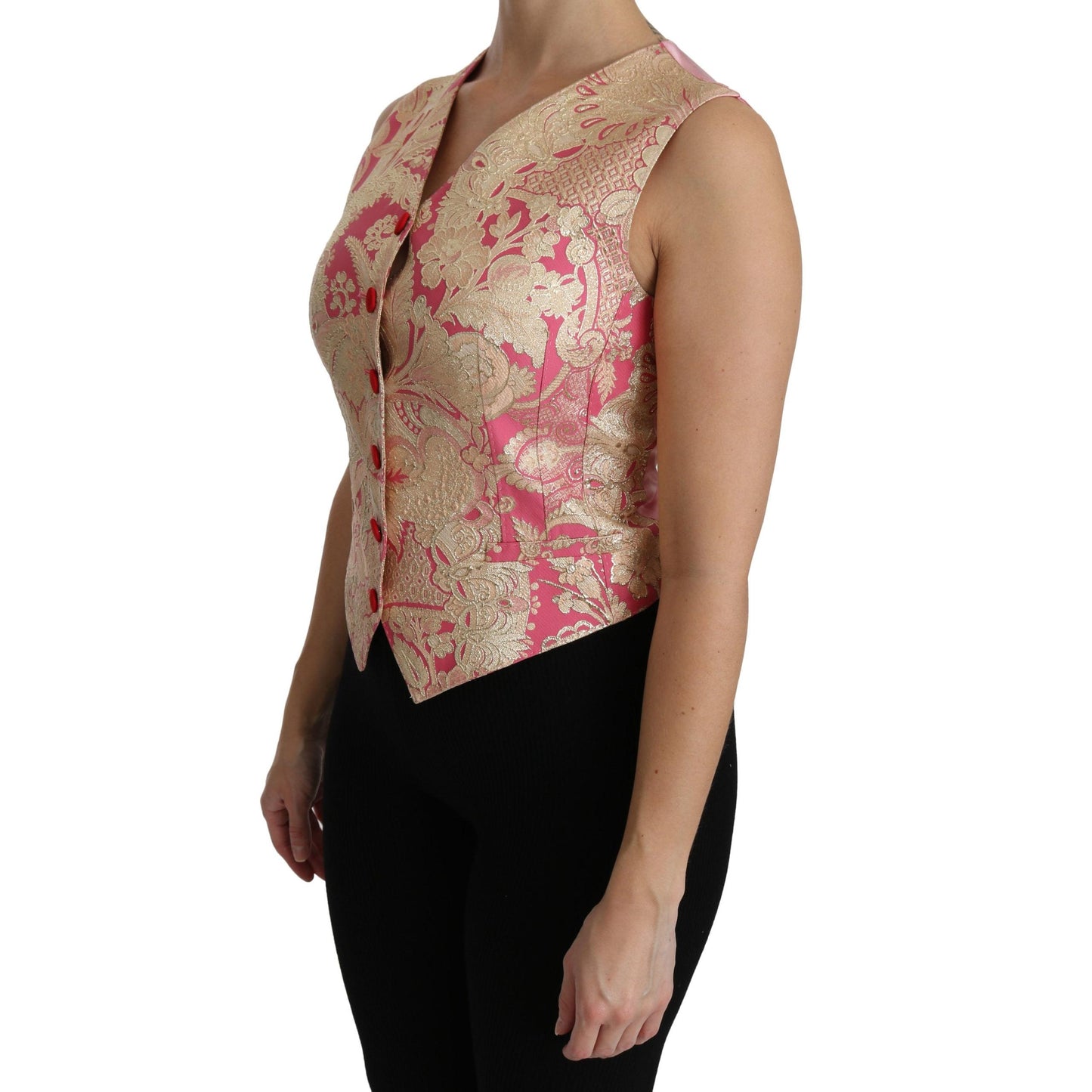 Pink Gold Brocade Waistcoat Vest Blouse Top