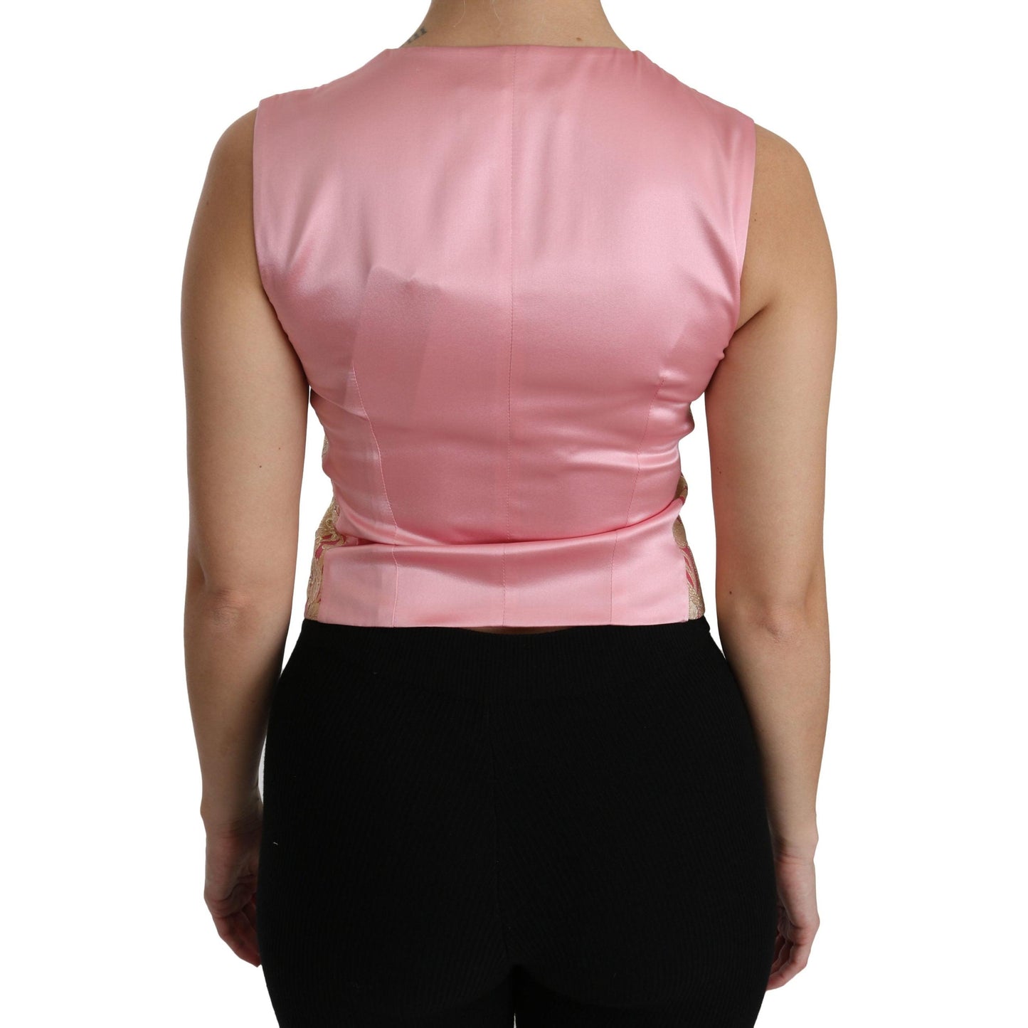 Pink Gold Brocade Waistcoat Vest Blouse Top