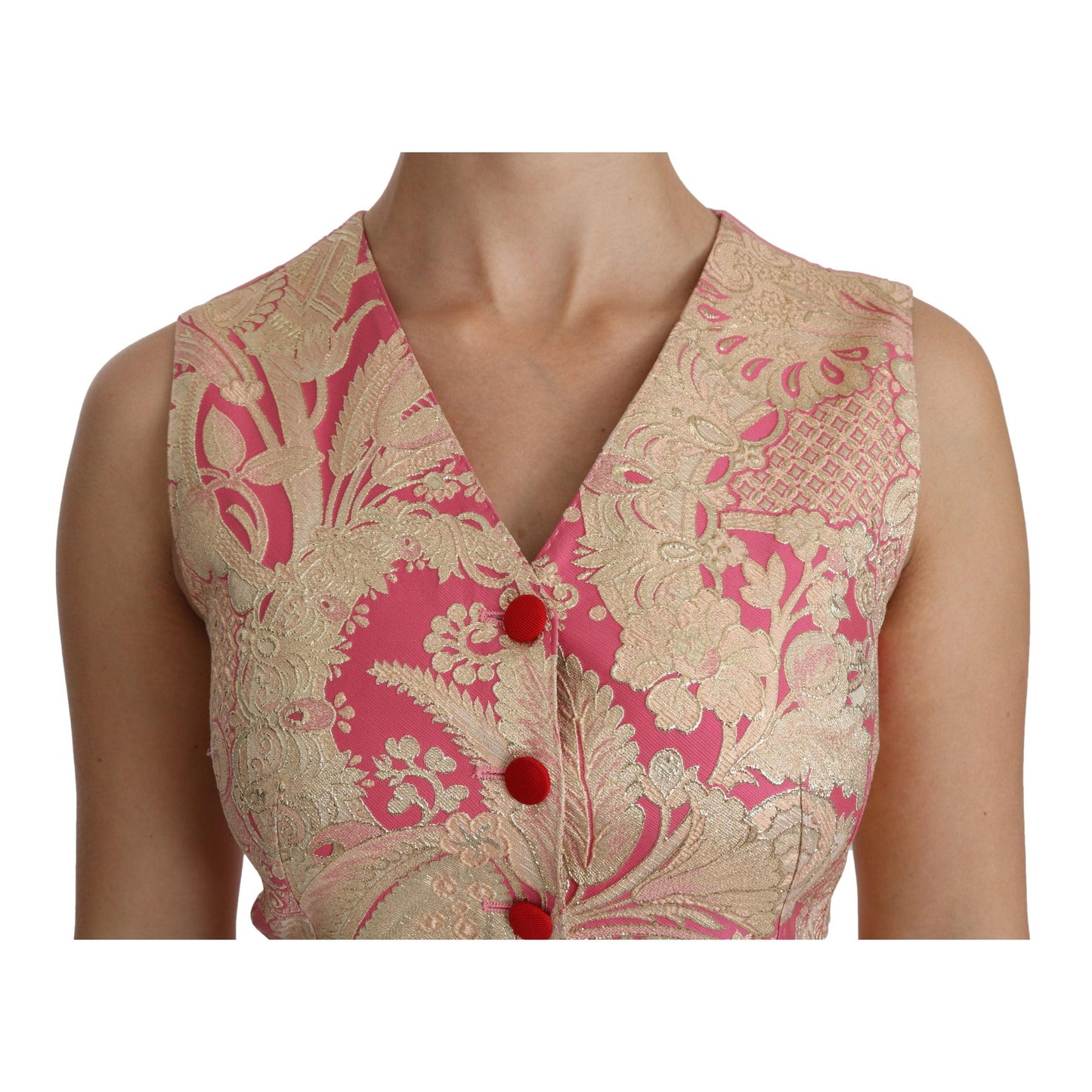Pink Gold Brocade Waistcoat Vest Blouse Top
