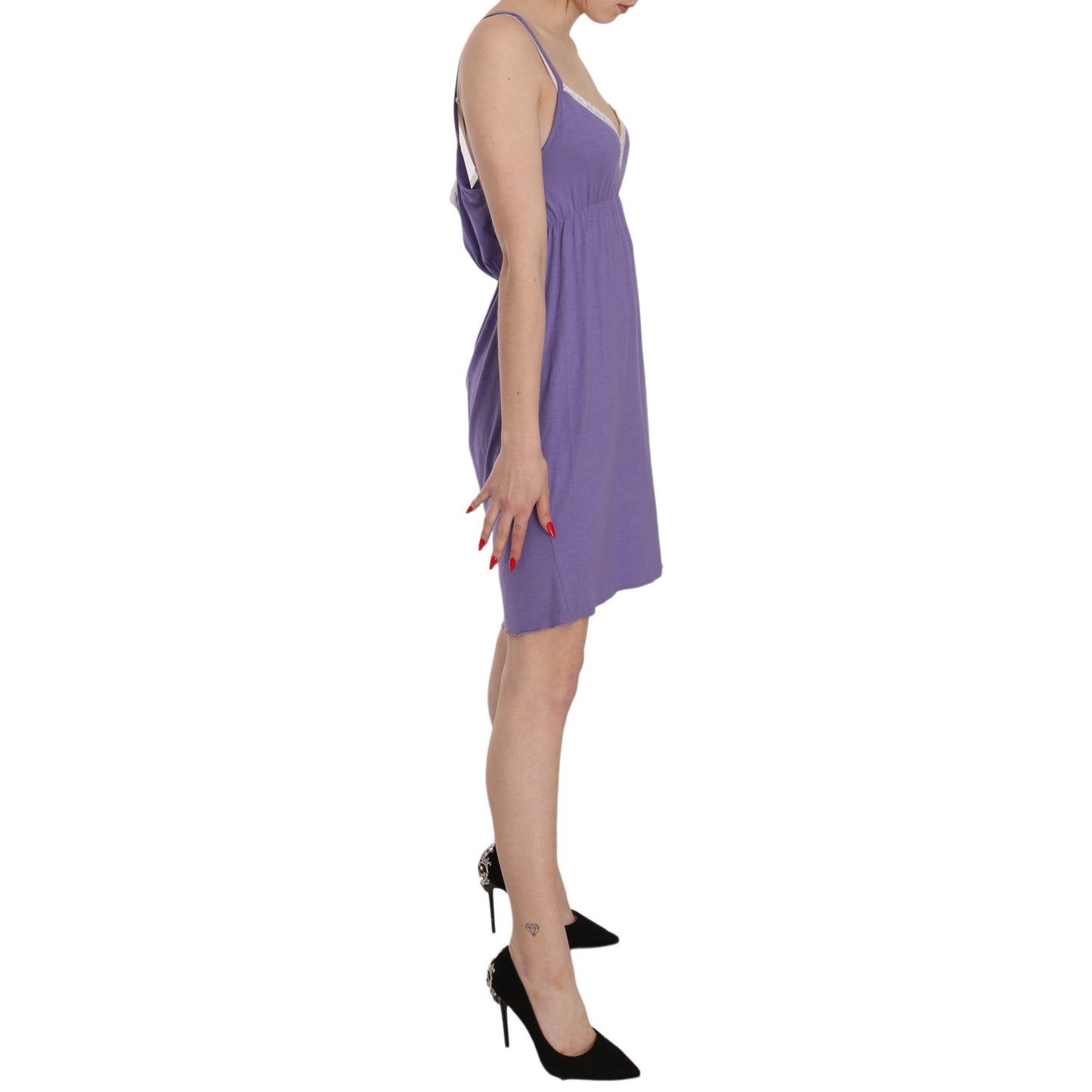 Purple Spaghetti Strap Plunging Shift Mini Dress