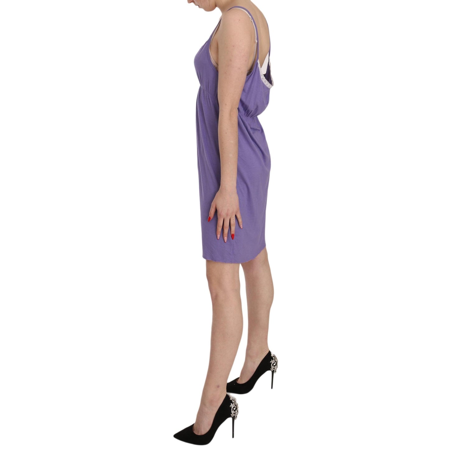 Purple Spaghetti Strap Plunging Shift Mini Dress
