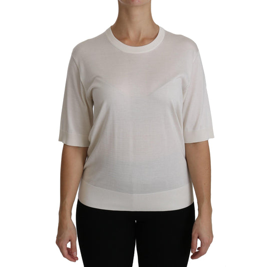 Silk White Crew Neck Short Sleeve Top Blouse