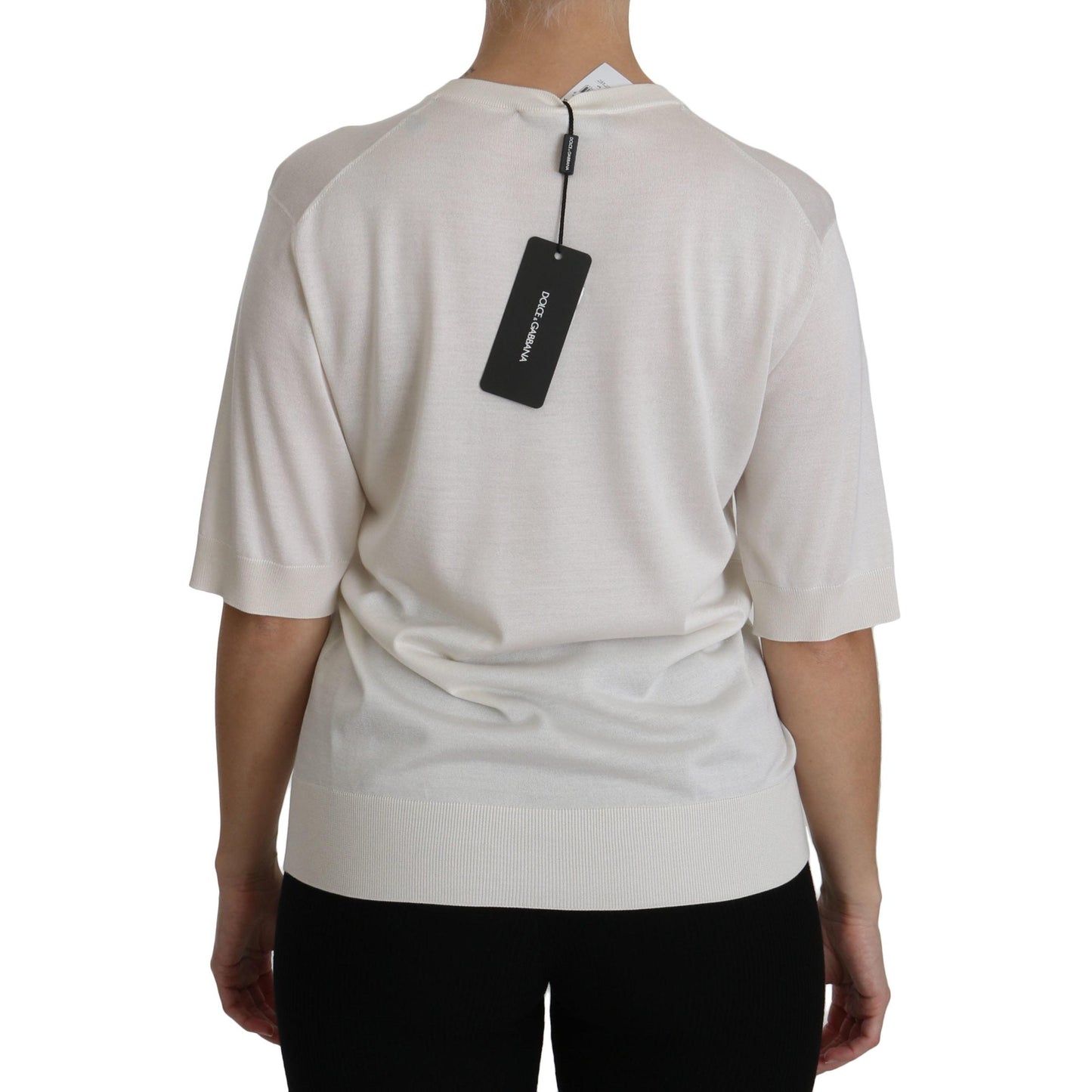 Silk White Crew Neck Short Sleeve Top Blouse