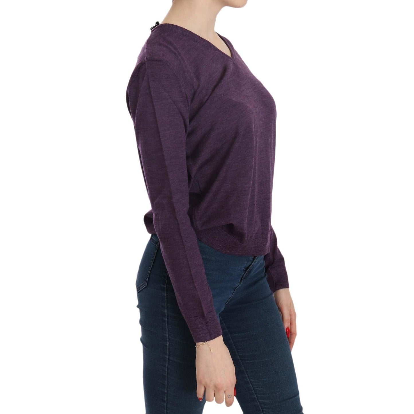 Purple V-neck Long Sleeve Pullover Top