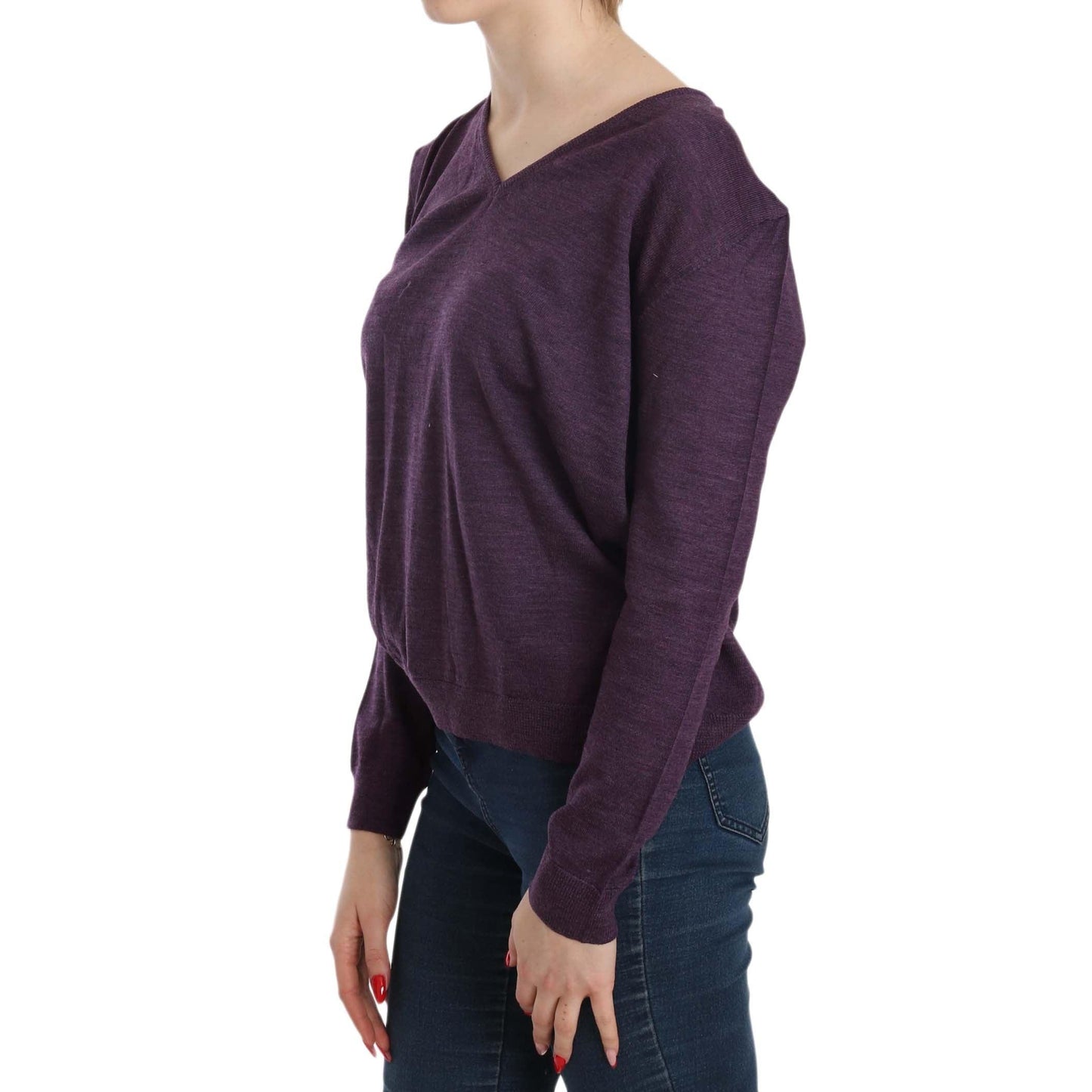 Purple V-neck Long Sleeve Pullover Top
