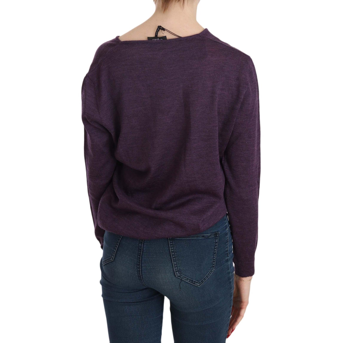 Purple V-neck Long Sleeve Pullover Top