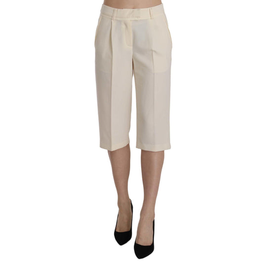 Cream Mid Waist Cotton Straight Cropped Pants