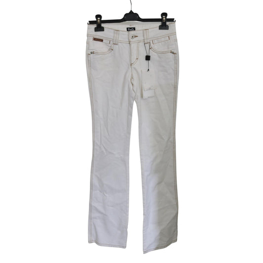 White Low Waist Boot Cut Cotton Jeans