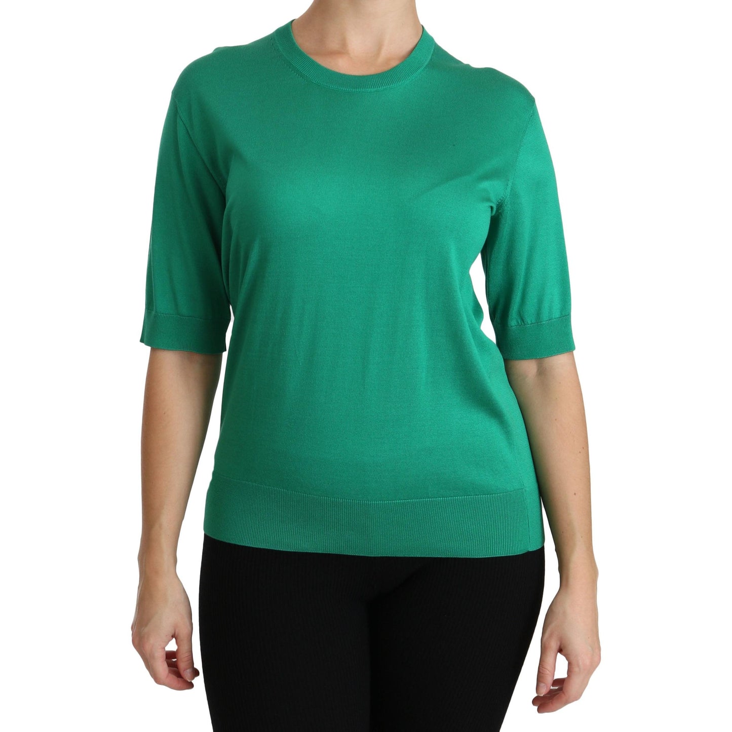 Green Crewneck Short Sleeve Top Blouse